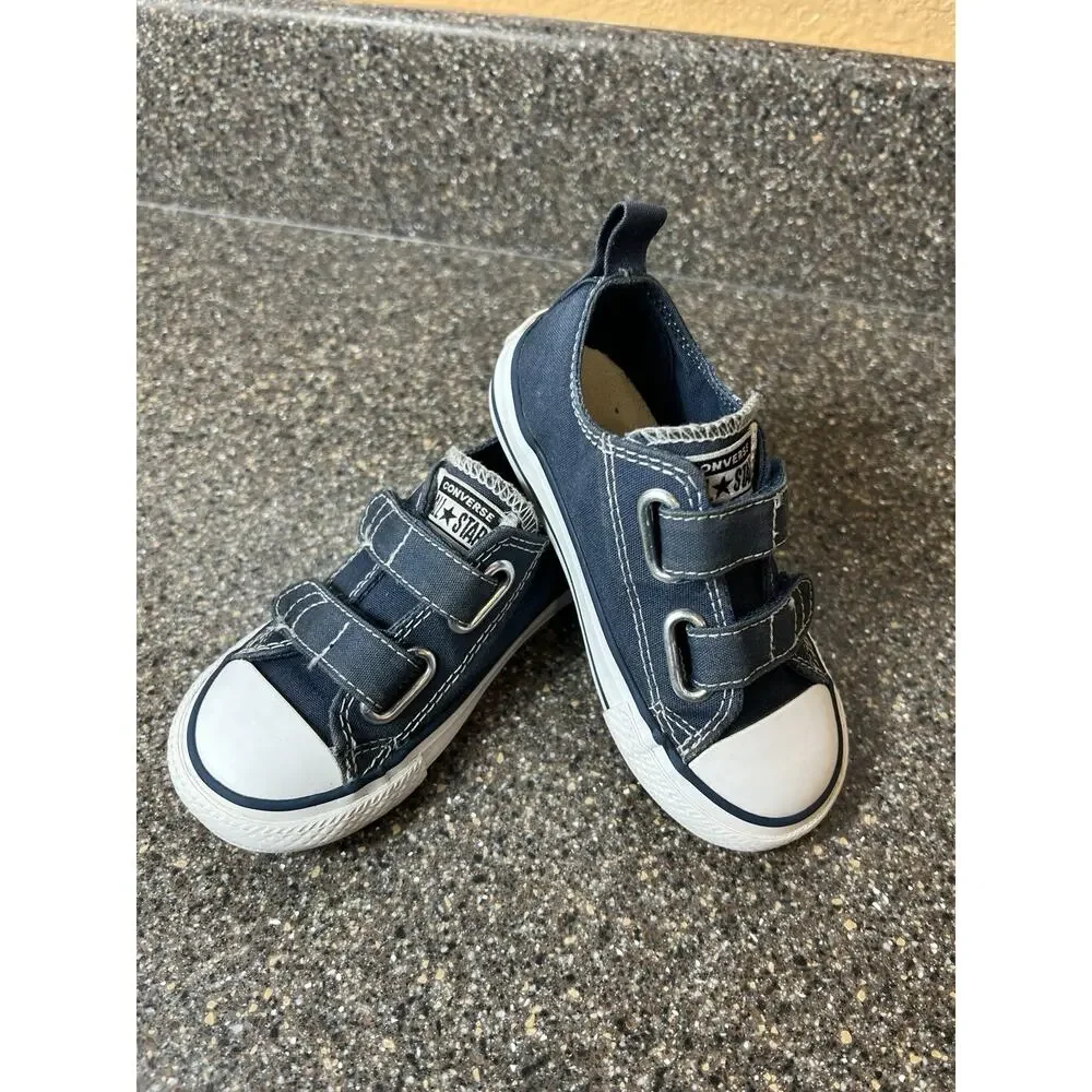 Converse All Star Kids Toddler Infant Size 7 Blue Canvas Sneaker Low Top Snap On